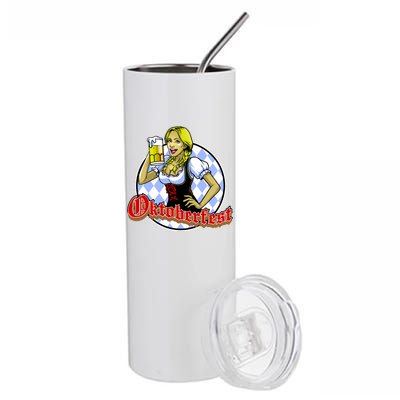 Bavarian Girl With A Glass of Beer Celebrating Oktoberfest Stainless Steel Tumbler