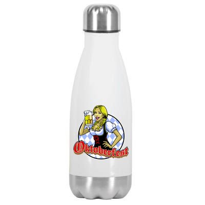 Bavarian Girl With A Glass of Beer Celebrating Oktoberfest Stainless Steel Insulated Water Bottle