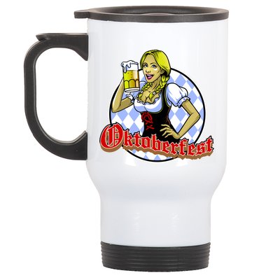 Bavarian Girl With A Glass of Beer Celebrating Oktoberfest Stainless Steel Travel Mug