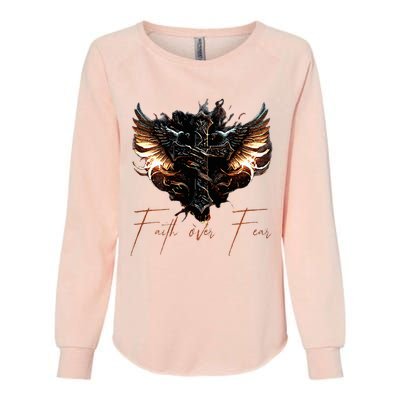 Biker Angel Wings Christian Cross Faith Over Fear On Back Womens California Wash Sweatshirt