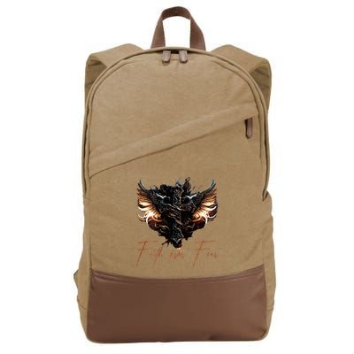 Biker Angel Wings Christian Cross Faith Over Fear On Back Cotton Canvas Backpack