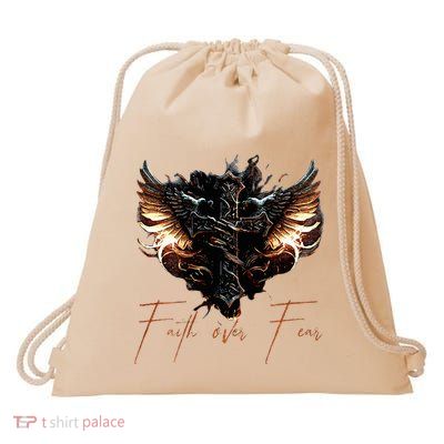 Biker Angel Wings Christian Cross Faith Over Fear On Back Drawstring Bag