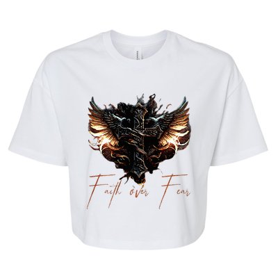 Biker Angel Wings Christian Cross Faith Over Fear On Back Bella+Canvas Jersey Crop Tee