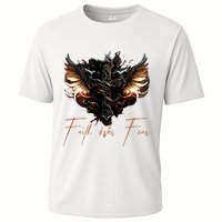 Biker Angel Wings Christian Cross Faith Over Fear On Back Cooling Performance Crew T-Shirt