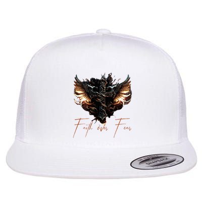 Biker Angel Wings Christian Cross Faith Over Fear On Back Flatbill Hat