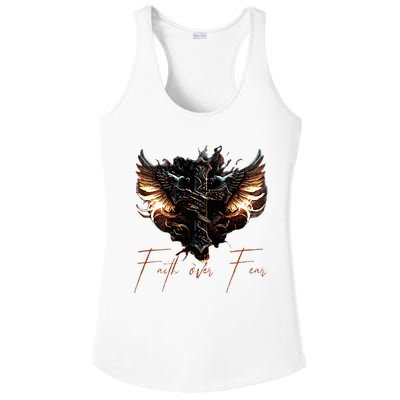 Biker Angel Wings Christian Cross Faith Over Fear On Back Ladies PosiCharge Competitor Racerback Tank