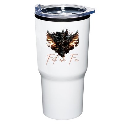Biker Angel Wings Christian Cross Faith Over Fear On Back Tumbler