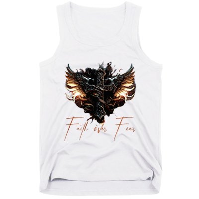 Biker Angel Wings Christian Cross Faith Over Fear On Back Tank Top