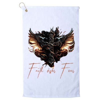 Biker Angel Wings Christian Cross Faith Over Fear On Back Golf Towel