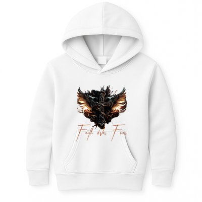 Biker Angel Wings Christian Cross Faith Over Fear On Back Kids Hoodie