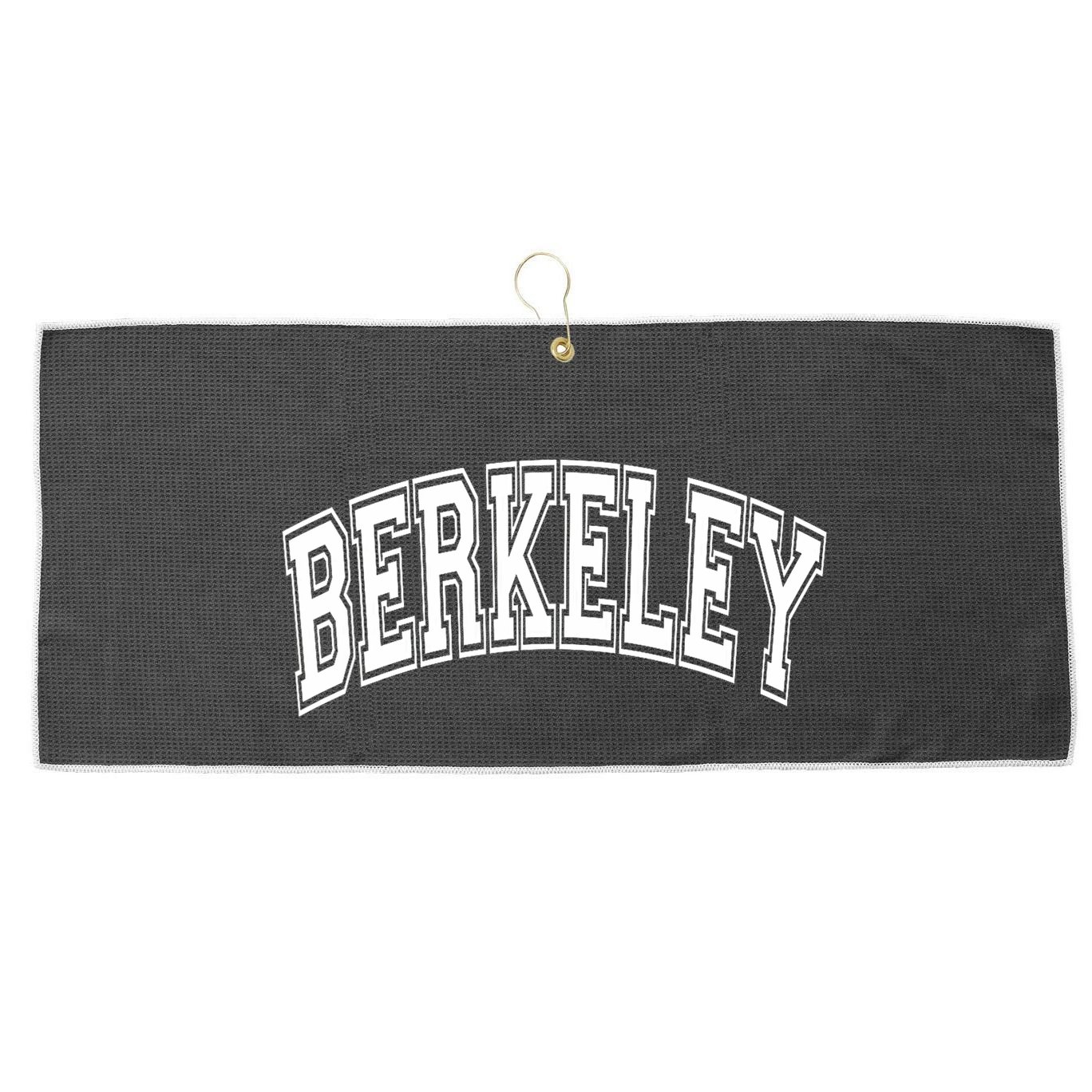 Berkeley Arched White Text Large Microfiber Waffle Golf Towel