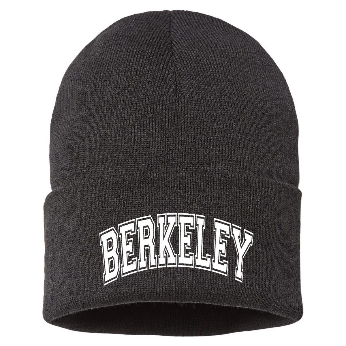 Berkeley Arched White Text Sustainable Knit Beanie