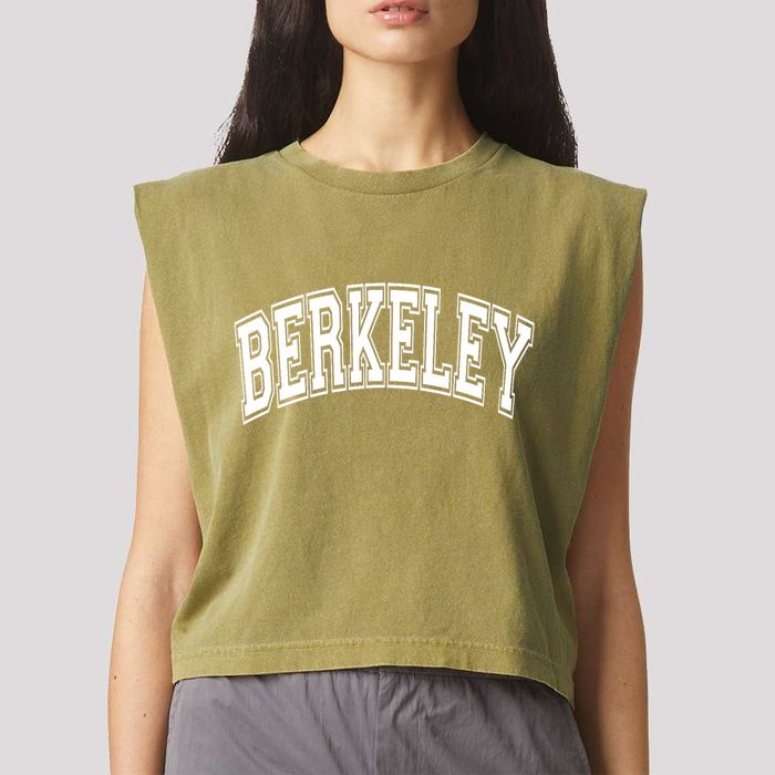 Berkeley Arched White Text Garment-Dyed Women's Muscle Tee
