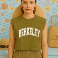 Berkeley Arched White Text Garment-Dyed Women's Muscle Tee