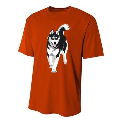 Black And White Siberian Husky Snow Dog Performance Sprint T-Shirt