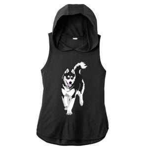 Black And White Siberian Husky Snow Dog Ladies PosiCharge Tri-Blend Wicking Draft Hoodie Tank