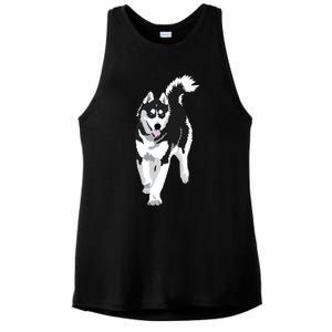 Black And White Siberian Husky Snow Dog Ladies PosiCharge Tri-Blend Wicking Tank