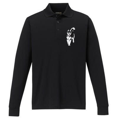 Black And White Siberian Husky Snow Dog Performance Long Sleeve Polo