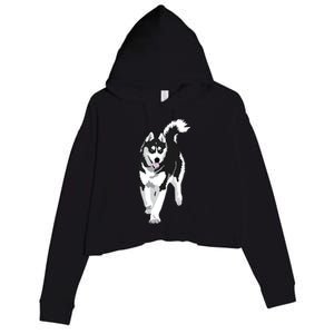 Black And White Siberian Husky Snow Dog Crop Fleece Hoodie