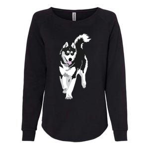 Black And White Siberian Husky Snow Dog Womens California Wash Sweatshirt