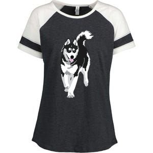 Black And White Siberian Husky Snow Dog Enza Ladies Jersey Colorblock Tee