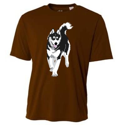 Black And White Siberian Husky Snow Dog Cooling Performance Crew T-Shirt