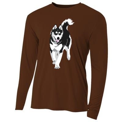 Black And White Siberian Husky Snow Dog Cooling Performance Long Sleeve Crew