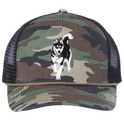 Black And White Siberian Husky Snow Dog Retro Rope Trucker Hat Cap