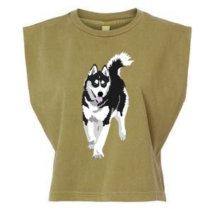 Black And White Siberian Husky Snow Dog Garment-Dyed Women's Muscle Tee