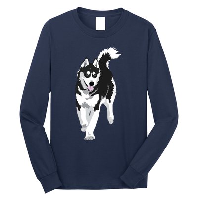 Black And White Siberian Husky Snow Dog Long Sleeve Shirt