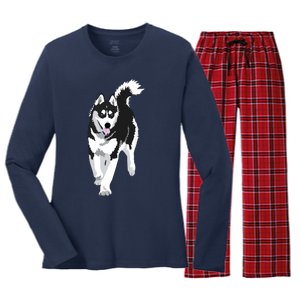 Black And White Siberian Husky Snow Dog Women's Long Sleeve Flannel Pajama Set 