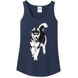 Black And White Siberian Husky Snow Dog Ladies Essential Tank