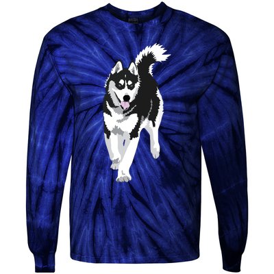 Black And White Siberian Husky Snow Dog Tie-Dye Long Sleeve Shirt