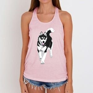 Black And White Siberian Husky Snow Dog Women's Knotted Racerback Tank