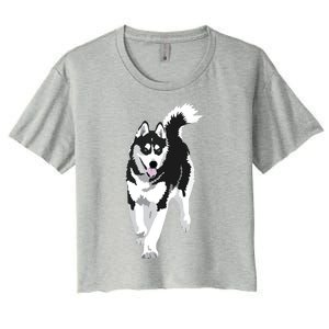 Black And White Siberian Husky Snow Dog Women's Crop Top Tee