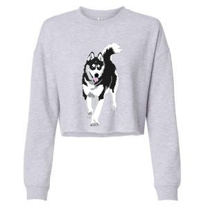 Black And White Siberian Husky Snow Dog Cropped Pullover Crew