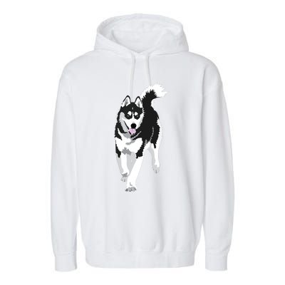 Black And White Siberian Husky Snow Dog Garment-Dyed Fleece Hoodie