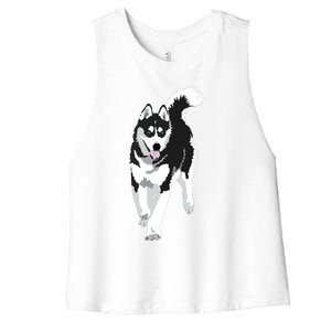 Black And White Siberian Husky Snow Dog Women's Racerback Cropped Tank