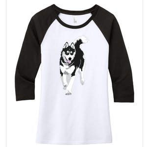 Black And White Siberian Husky Snow Dog Women's Tri-Blend 3/4-Sleeve Raglan Shirt