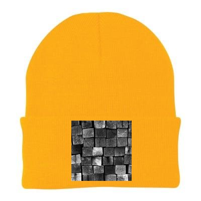 Black and white wood Bricks texture Pattern  Knit Cap Winter Beanie