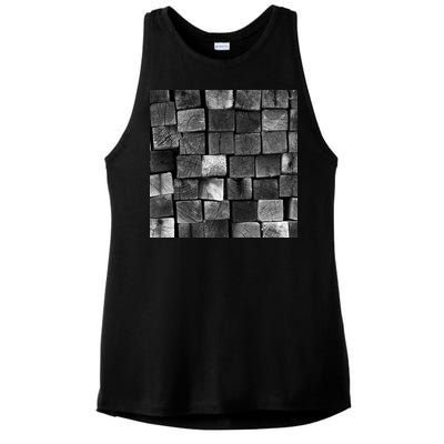 Black and white wood Bricks texture Pattern  Ladies PosiCharge Tri-Blend Wicking Tank