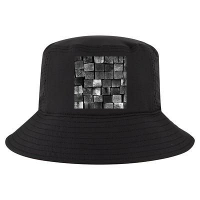 Black and white wood Bricks texture Pattern  Cool Comfort Performance Bucket Hat