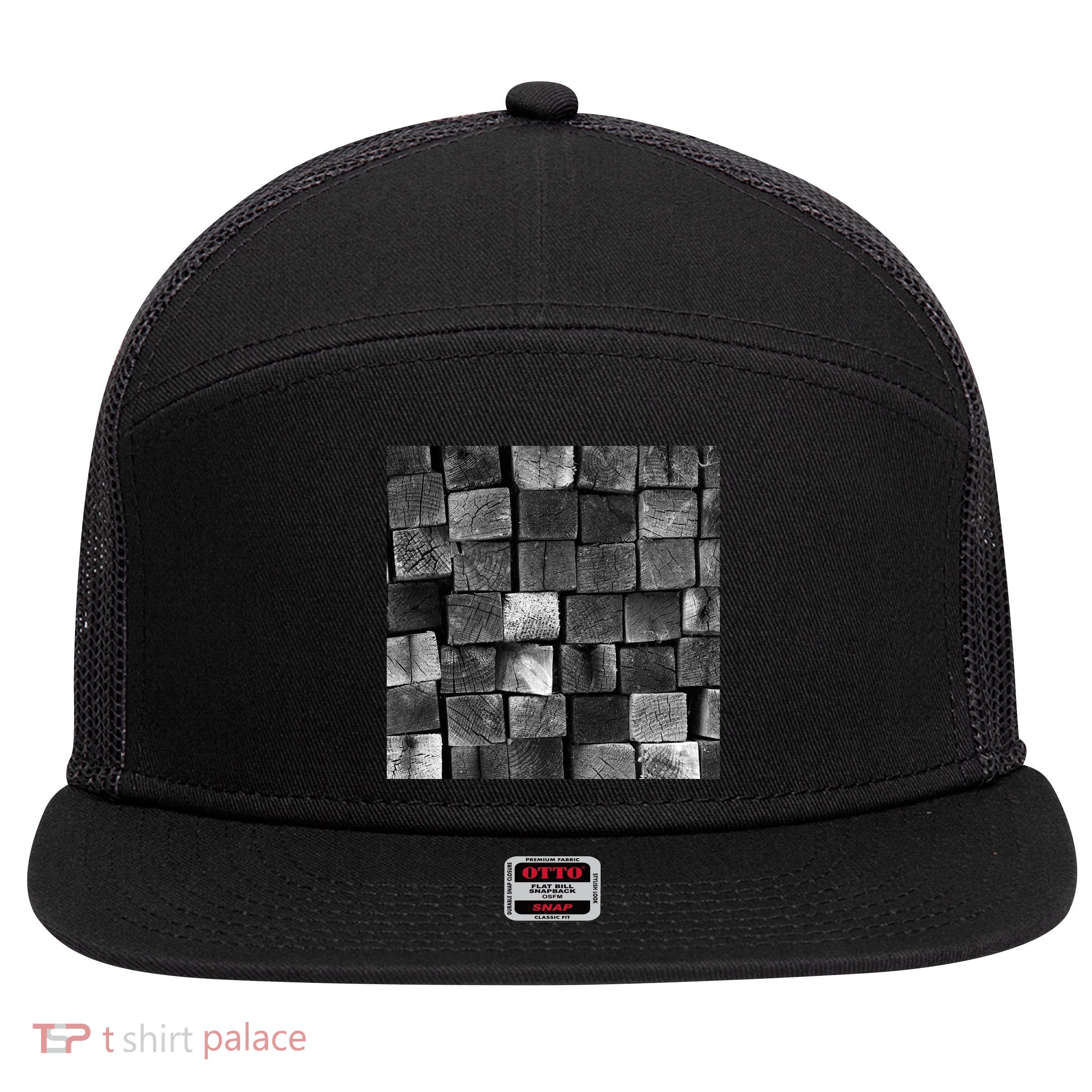 Black and white wood Bricks texture Pattern  7 Panel Mesh Trucker Snapback Hat