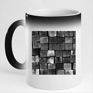 Black and white wood Bricks texture Pattern  11oz Black Color Changing Mug