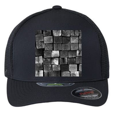 Black and white wood Bricks texture Pattern  Flexfit Unipanel Trucker Cap