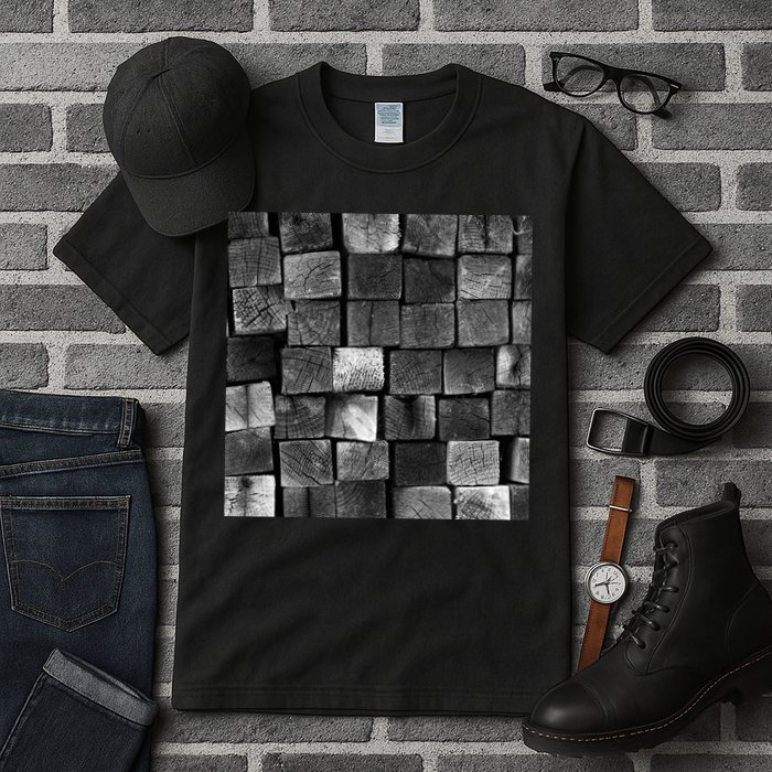 Black and white wood Bricks texture Pattern  Tall T-Shirt