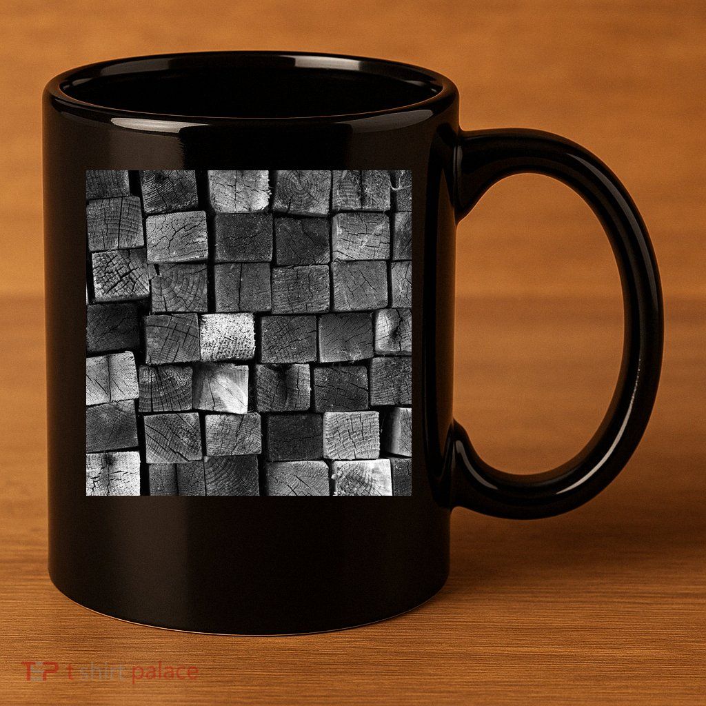 Black and white wood Bricks texture Pattern  11oz C Handle Ceramic Mug