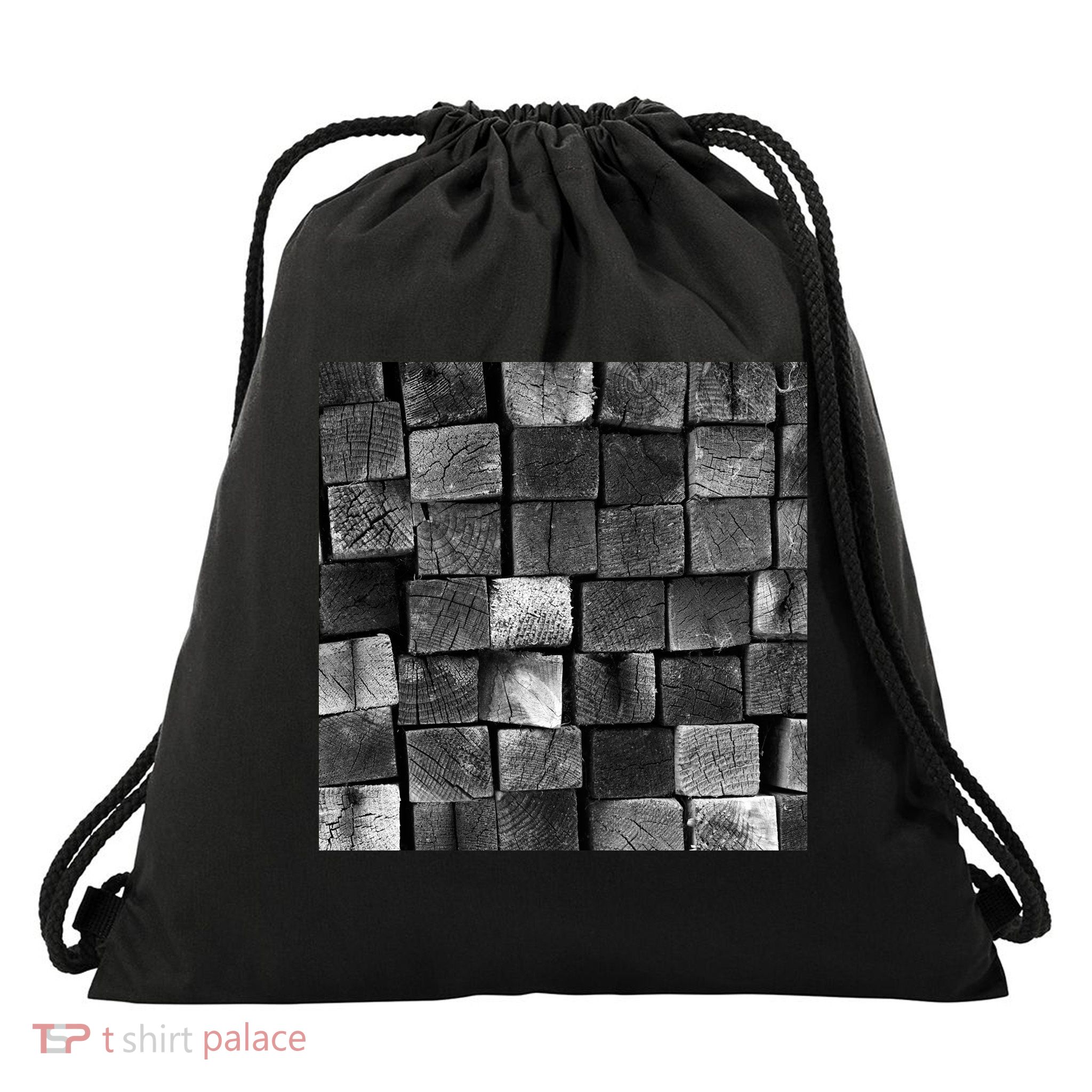 Black and white wood Bricks texture Pattern  Drawstring Bag