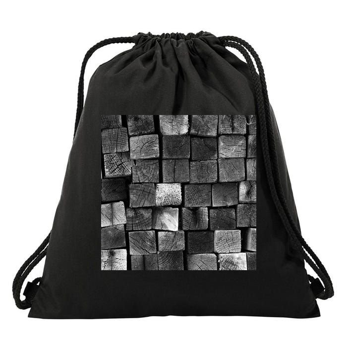 Black and white wood Bricks texture Pattern  Drawstring Bag