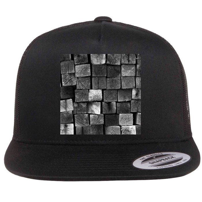 Black and white wood Bricks texture Pattern  Flat Bill Trucker Hat